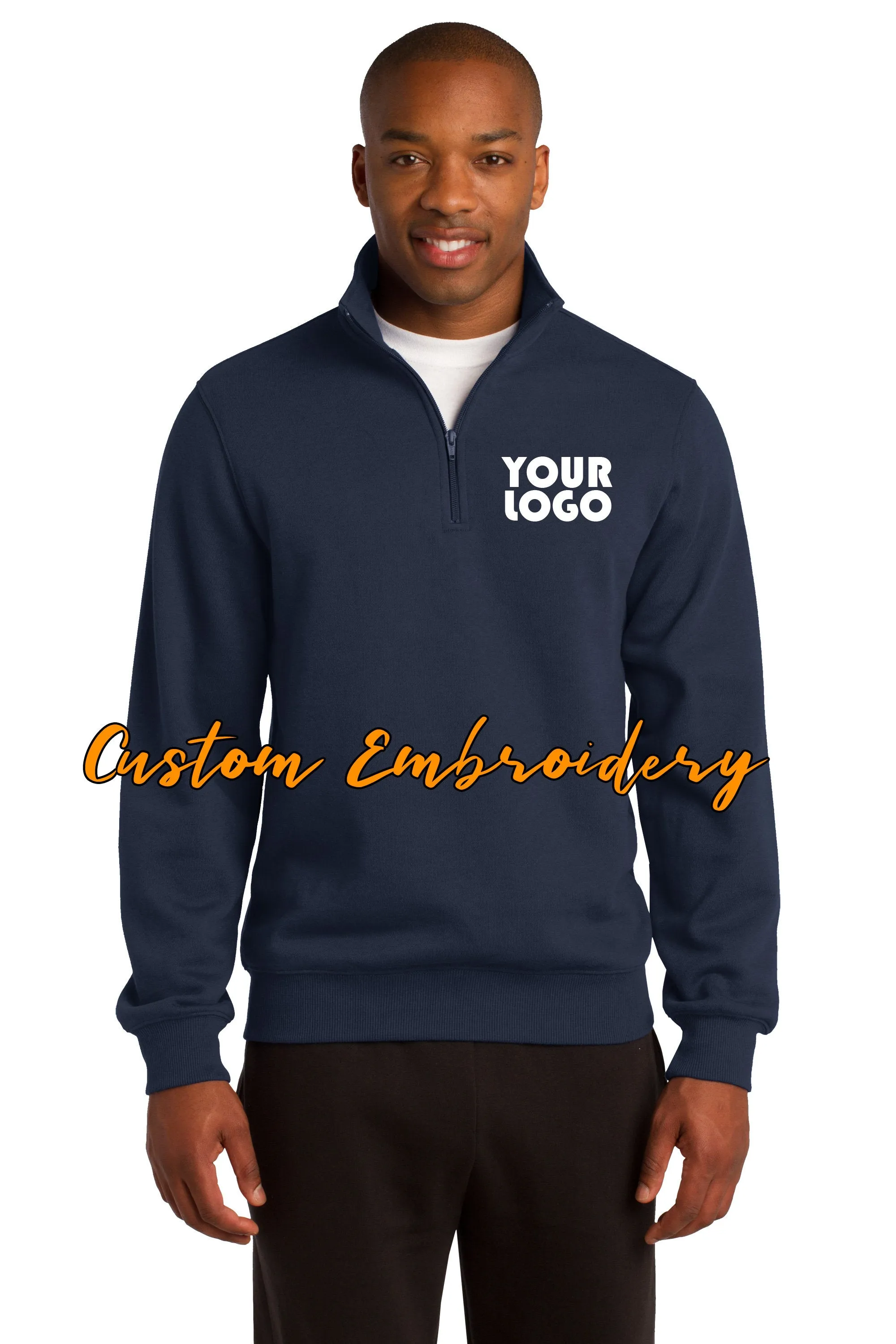 Custom Embroidered Men's Quarter 1/4 Zip  Sweatshirt - Includes 4in x 4in Embroidery - Personalized Men's Sweater