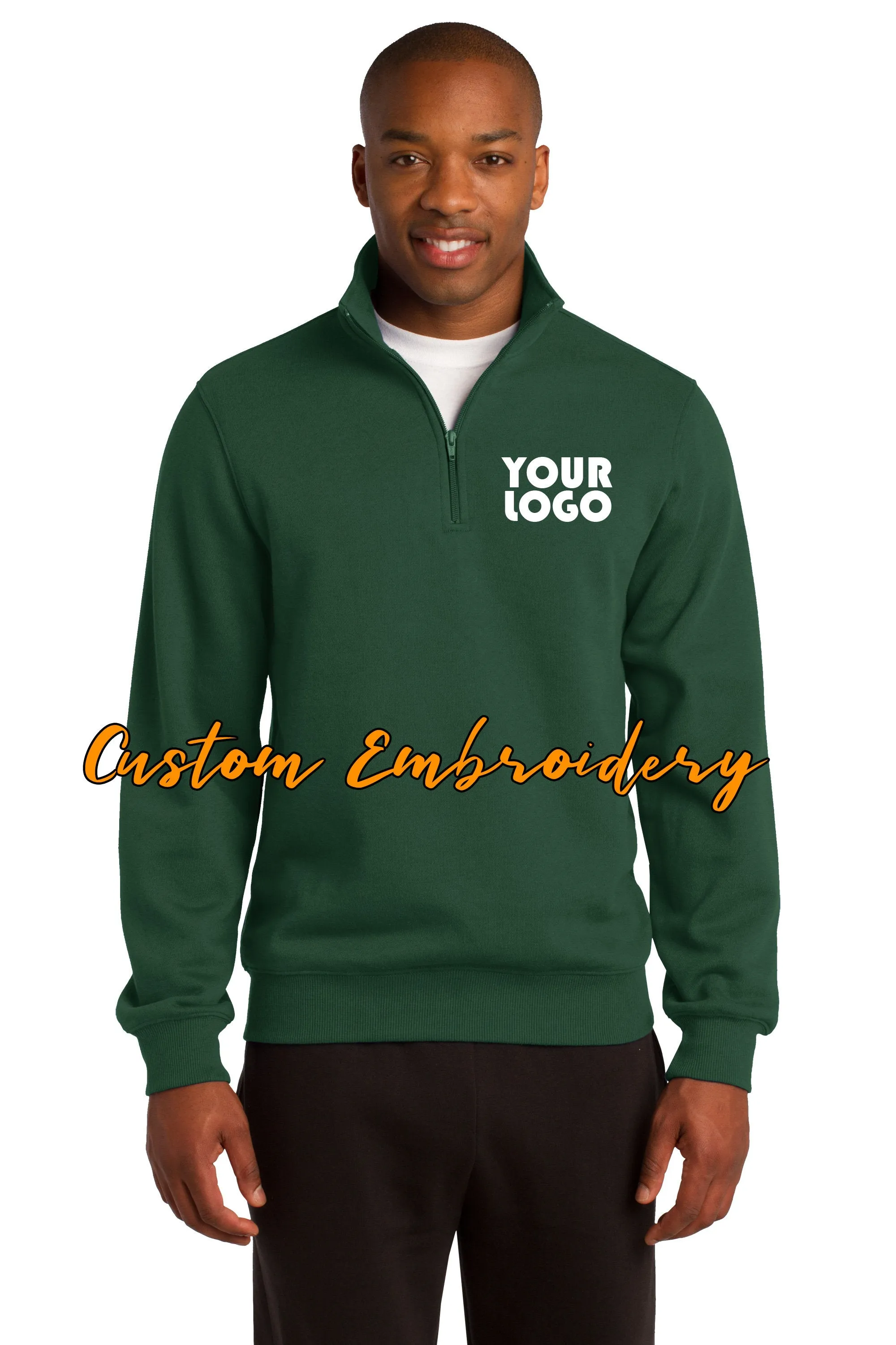 Custom Embroidered Men's Quarter 1/4 Zip  Sweatshirt - Includes 4in x 4in Embroidery - Personalized Men's Sweater