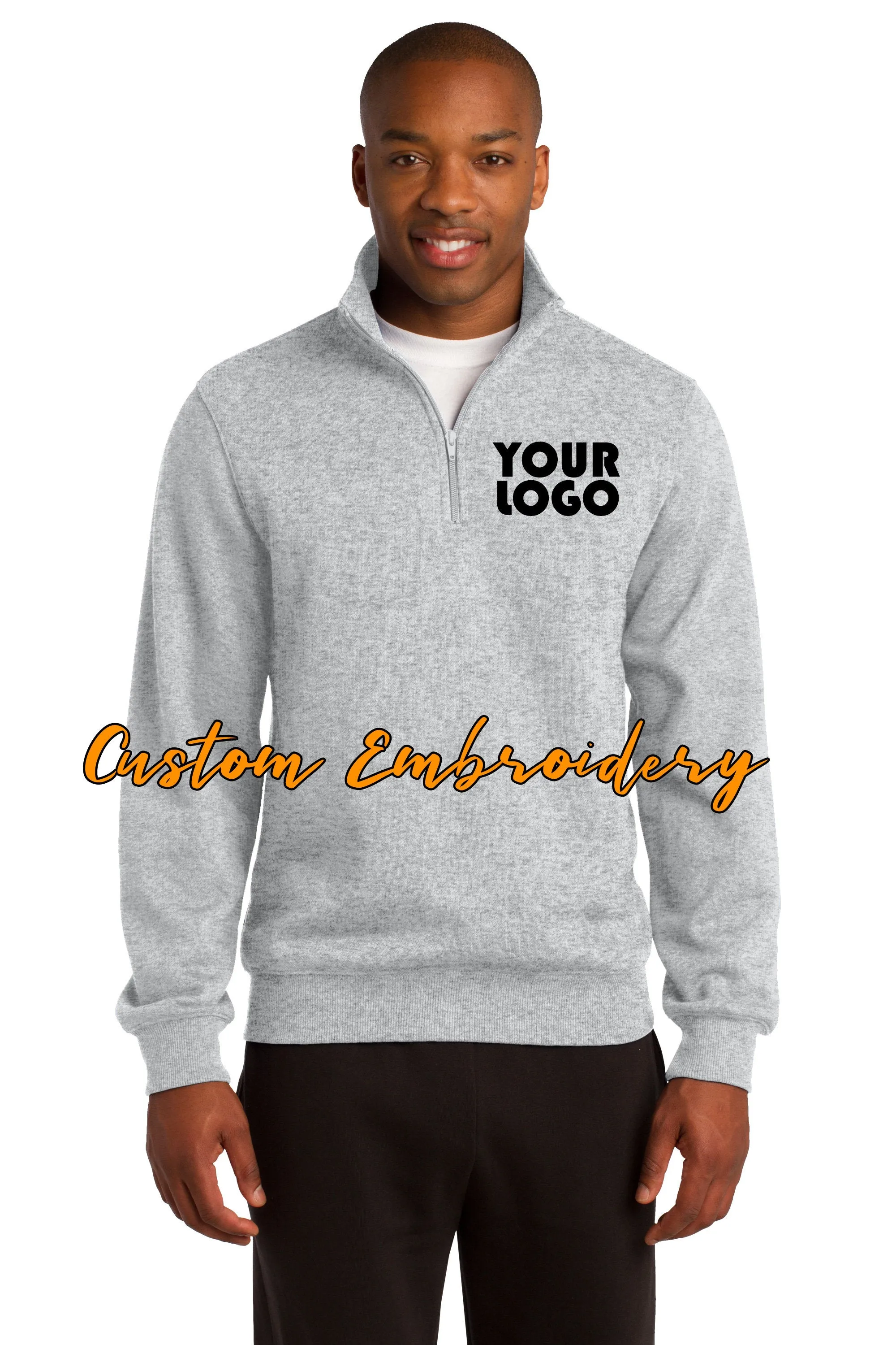 Custom Embroidered Men's Quarter 1/4 Zip  Sweatshirt - Includes 4in x 4in Embroidery - Personalized Men's Sweater