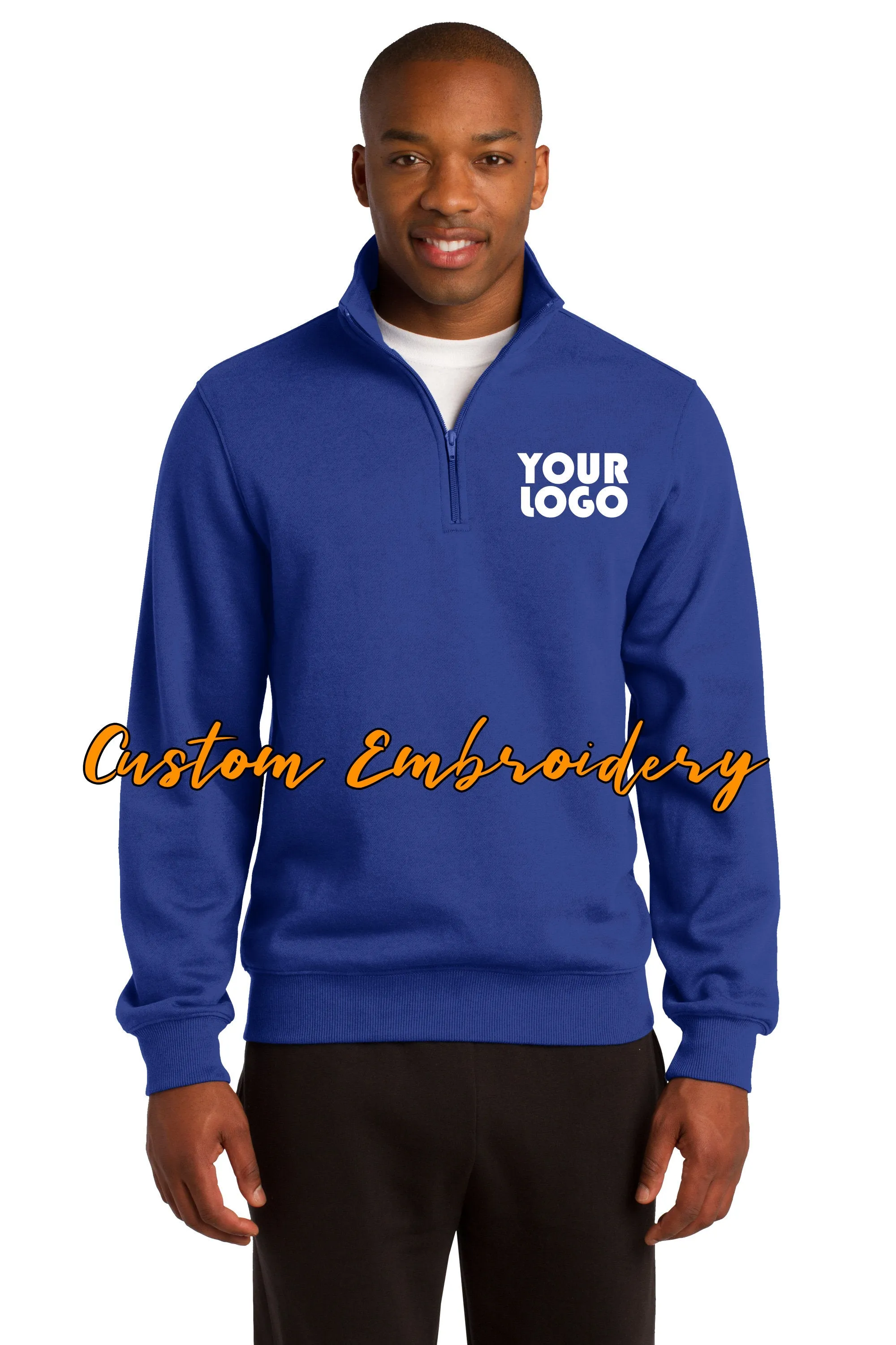 Custom Embroidered Men's Quarter 1/4 Zip  Sweatshirt - Includes 4in x 4in Embroidery - Personalized Men's Sweater