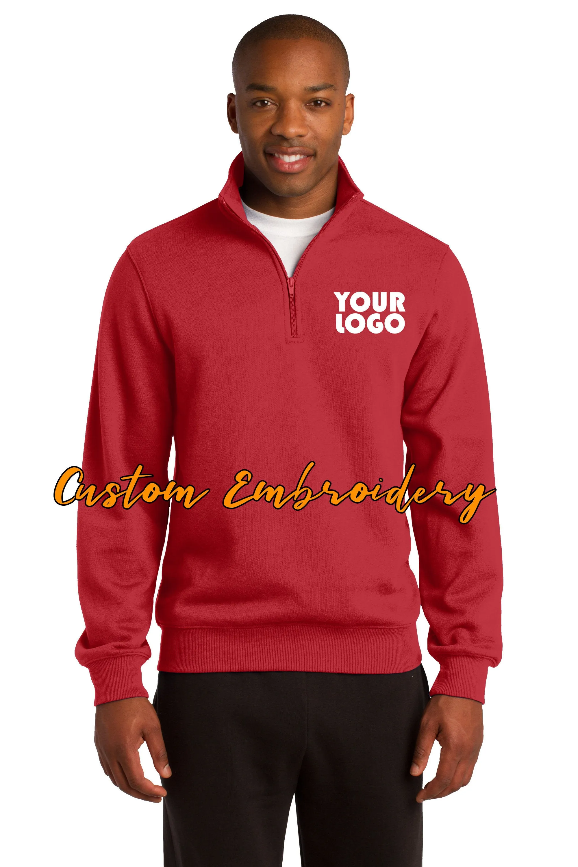 Custom Embroidered Men's Quarter 1/4 Zip  Sweatshirt - Includes 4in x 4in Embroidery - Personalized Men's Sweater