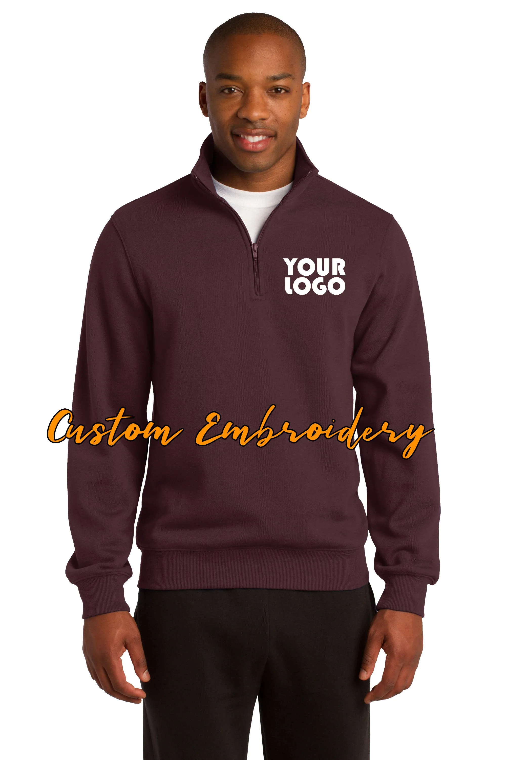 Custom Embroidered Men's Quarter 1/4 Zip  Sweatshirt - Includes 4in x 4in Embroidery - Personalized Men's Sweater