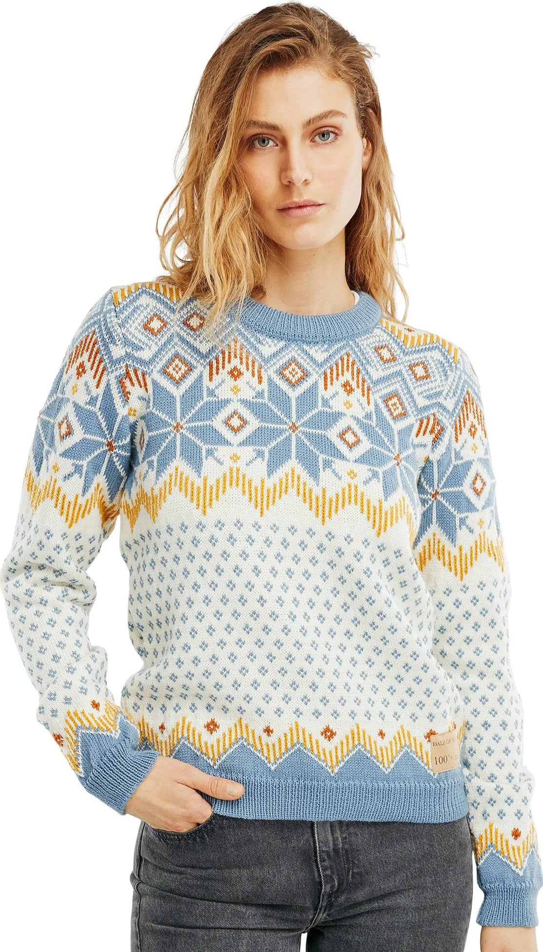 Dale of Norway Women&#x27;s Vilja Sweater Offwhite Blueshadow Mustard | Buy Dale of Norway Women&#x27;s Vilja Sweater Offwhite Blueshadow Mustard here | Outnorth