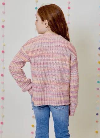 Design History Girls Sweater in Pink Lilac Combo