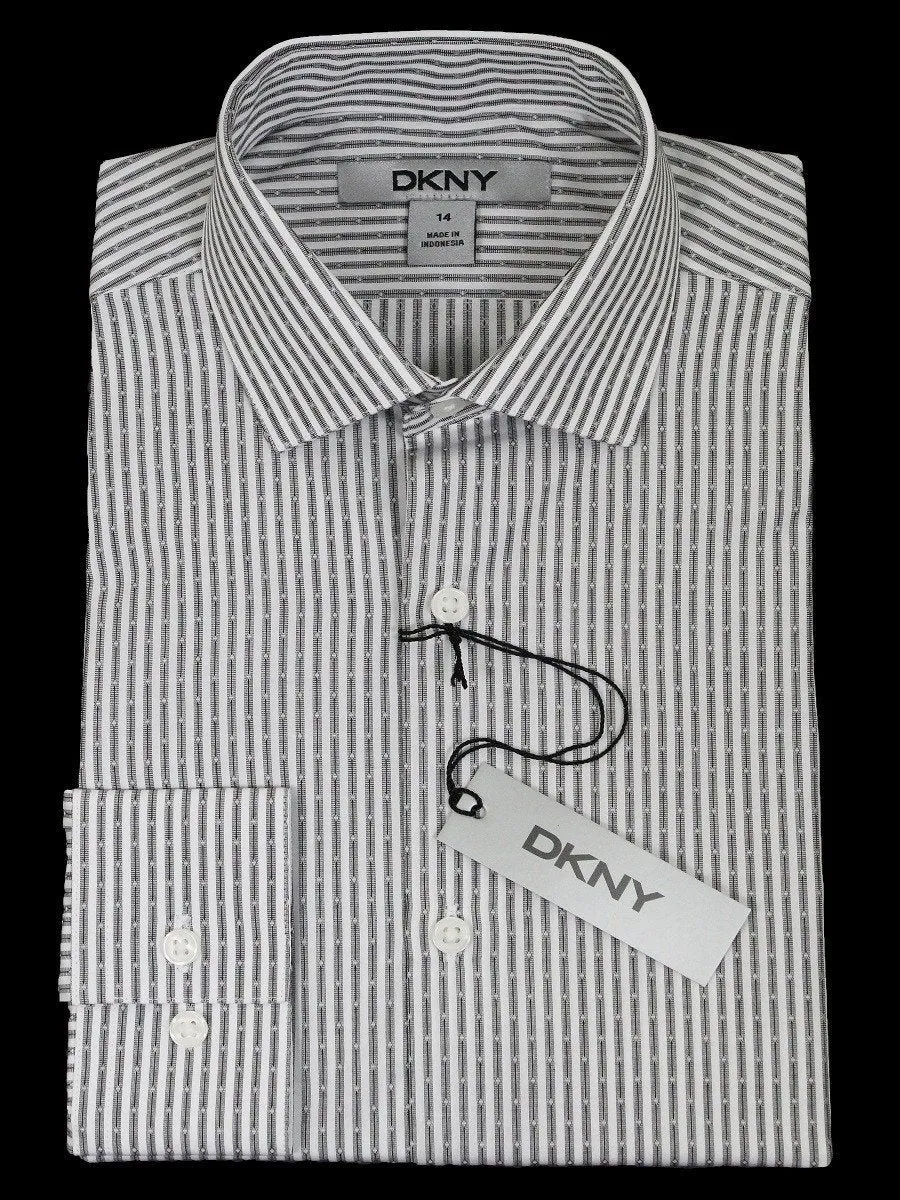 DKNY 21636 100% Cotton Boy's Dress Shirt - Stripe - Gray and White