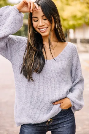 Don't Go Far Dusty Blue Bubble Sleeve Sweater