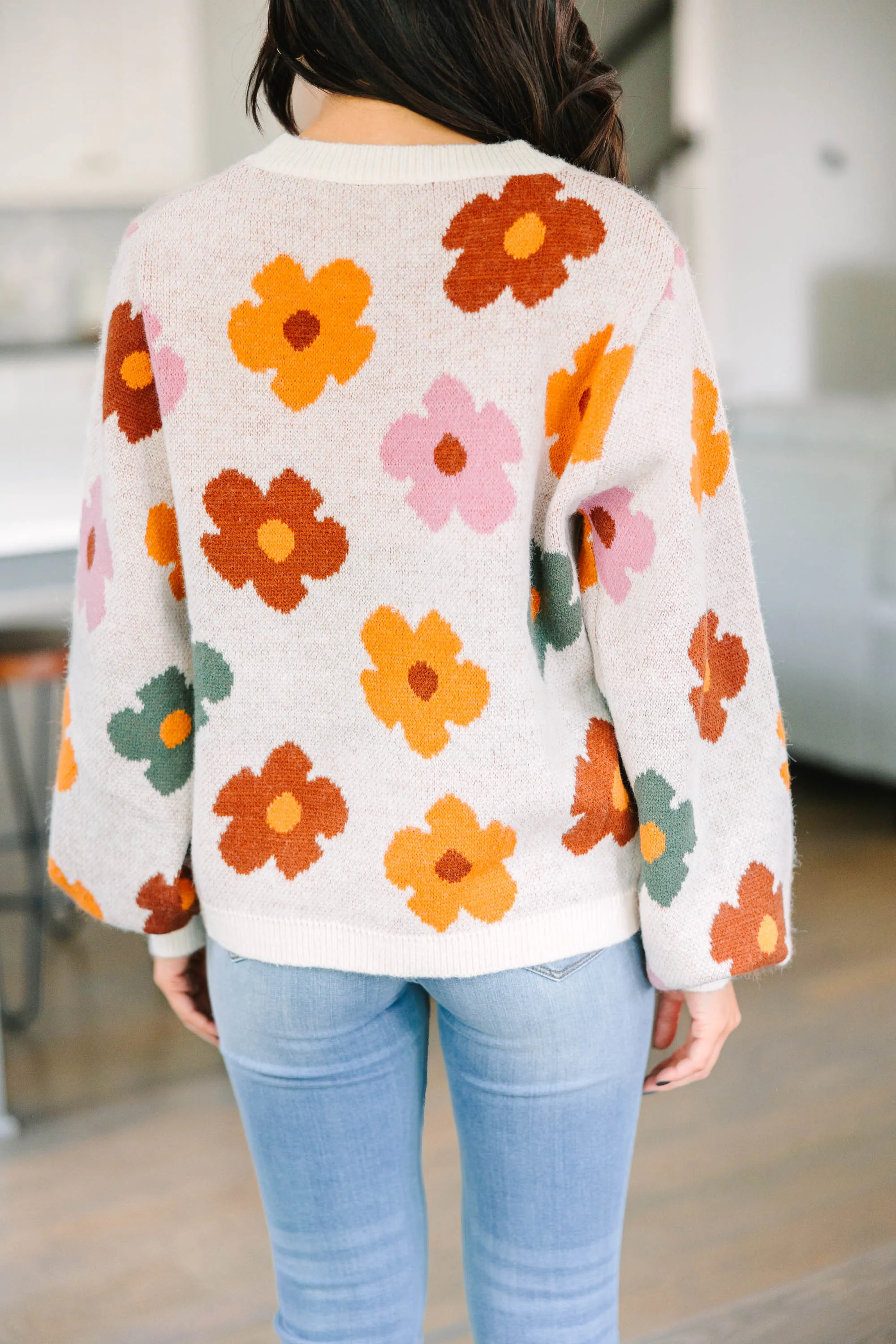 Everyday Fun Cream White Floral Sweater