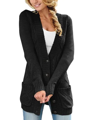GRAPENT Women's Open Front Cable Knit Casual Sweater Cardigan Loose Outwear Coat