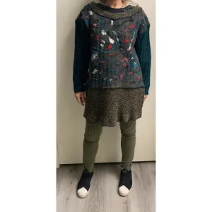 Green and brown wool pullover felted sweater jumper in recycled fabrics