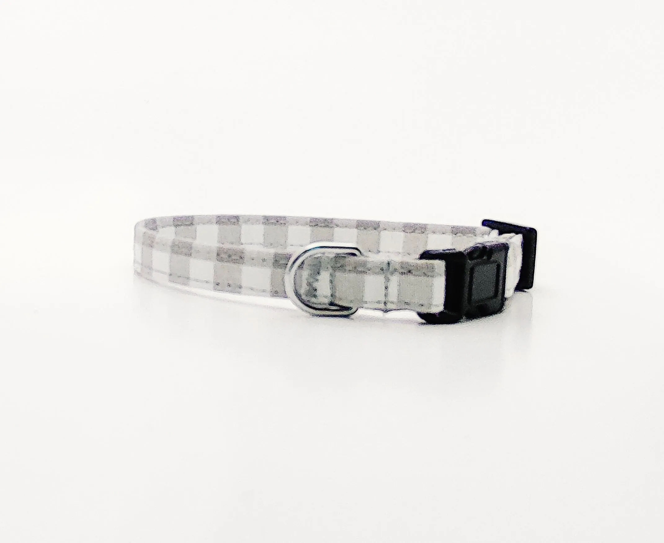 Grey Gingham Dog Collar/ Cat Collar