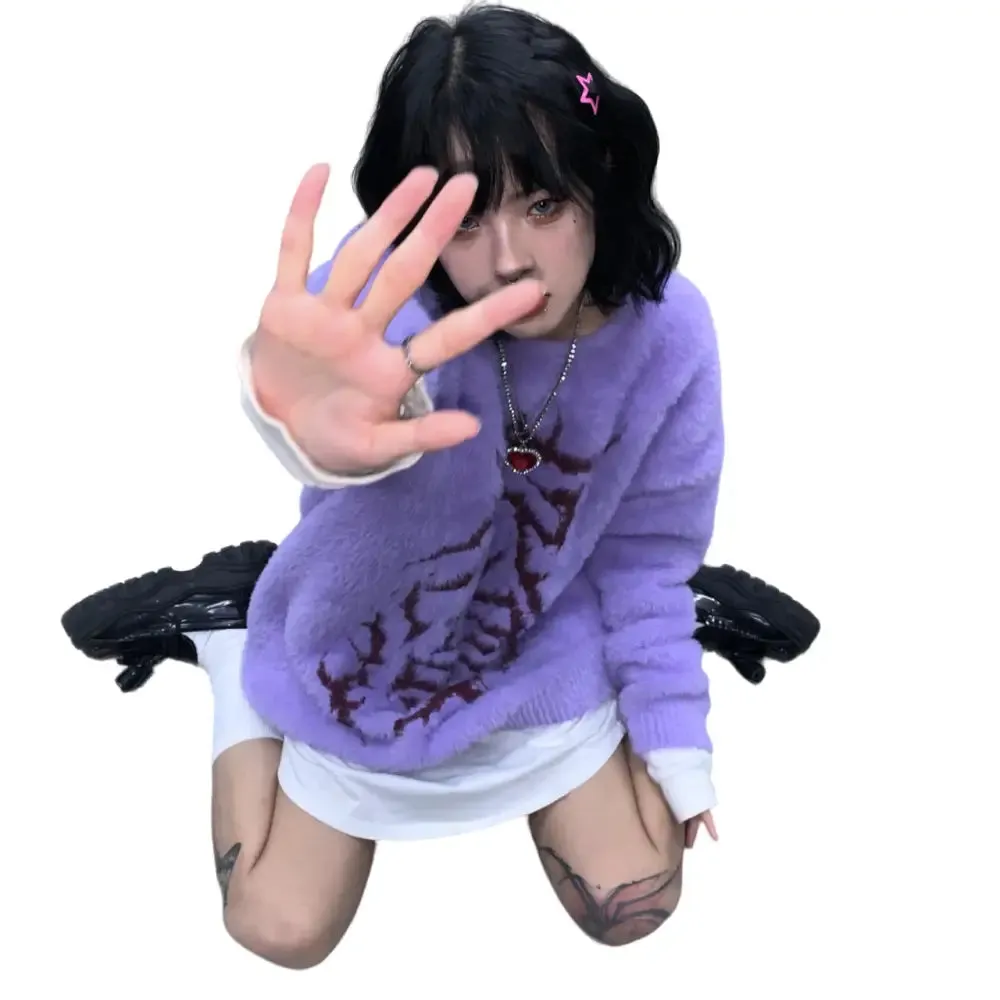 Harajuku Purple Long SLeeve Knit Sweater