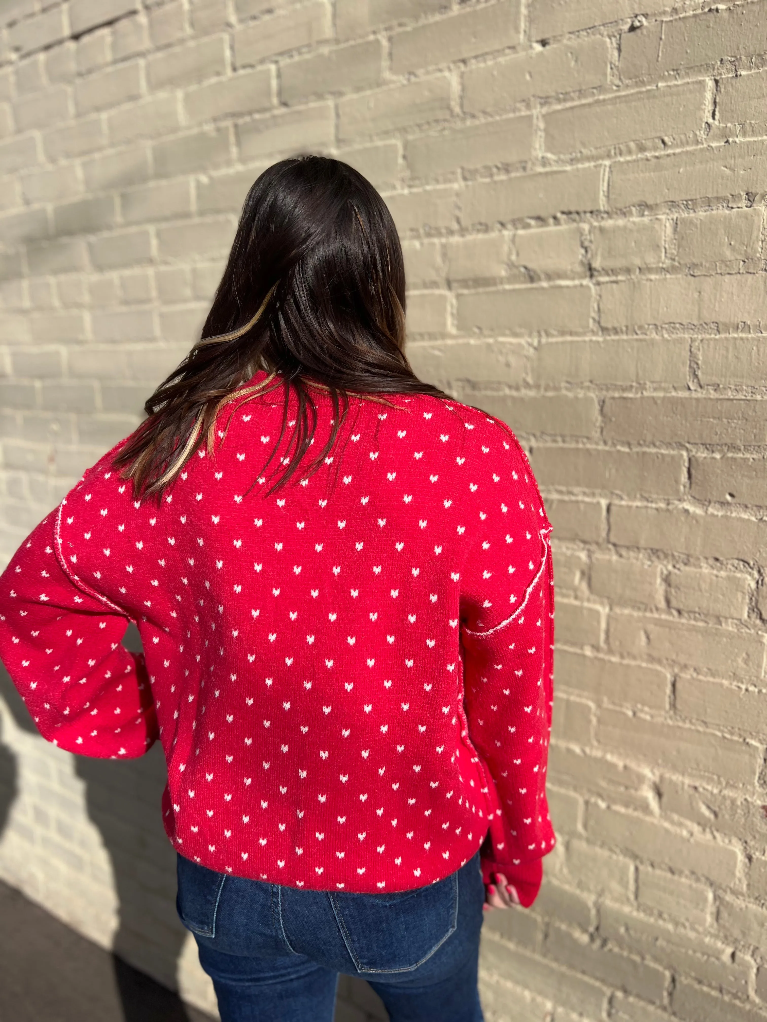 Heart Pattern Exposed Seam Sweater