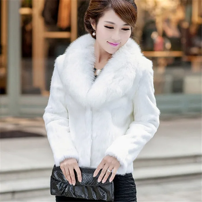 High Quality Winter Warm Fluffy Faux Fur Coats Jackets Women Furry Short Faux Fox Fur Collar Jacket Overcoat Lu1238