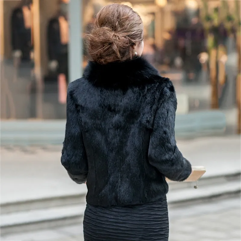 High Quality Winter Warm Fluffy Faux Fur Coats Jackets Women Furry Short Faux Fox Fur Collar Jacket Overcoat Lu1238