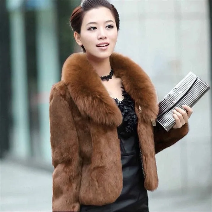 High Quality Winter Warm Fluffy Faux Fur Coats Jackets Women Furry Short Faux Fox Fur Collar Jacket Overcoat Lu1238
