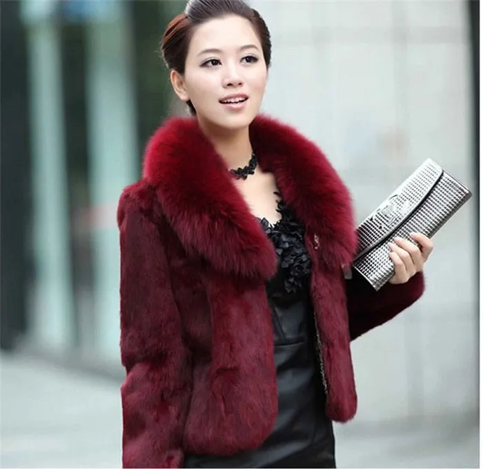 High Quality Winter Warm Fluffy Faux Fur Coats Jackets Women Furry Short Faux Fox Fur Collar Jacket Overcoat Lu1238