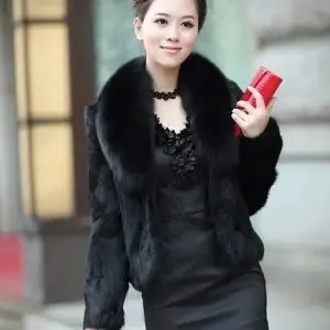 High Quality Winter Warm Fluffy Faux Fur Coats Jackets Women Furry Short Faux Fox Fur Collar Jacket Overcoat Lu1238