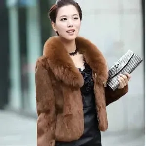 High Quality Winter Warm Fluffy Faux Fur Coats Jackets Women Furry Short Faux Fox Fur Collar Jacket Overcoat Lu1238
