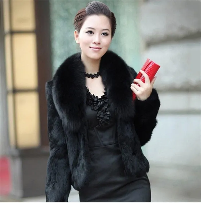 High Quality Winter Warm Fluffy Faux Fur Coats Jackets Women Furry Short Faux Fox Fur Collar Jacket Overcoat Lu1238