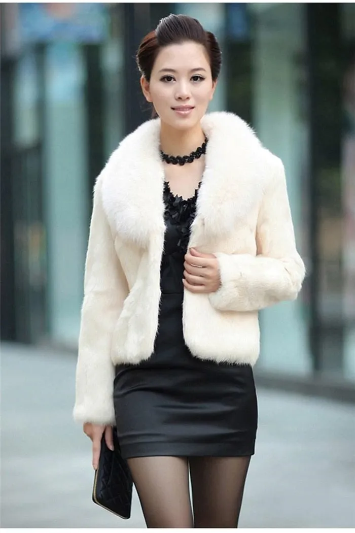 High Quality Winter Warm Fluffy Faux Fur Coats Jackets Women Furry Short Faux Fox Fur Collar Jacket Overcoat Lu1238