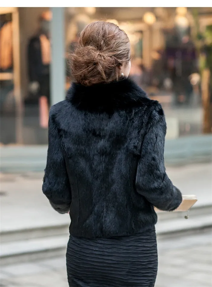 High Quality Winter Warm Fluffy Faux Fur Coats Jackets Women Furry Short Faux Fox Fur Collar Jacket Overcoat Lu1238