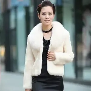 High Quality Winter Warm Fluffy Faux Fur Coats Jackets Women Furry Short Faux Fox Fur Collar Jacket Overcoat Lu1238