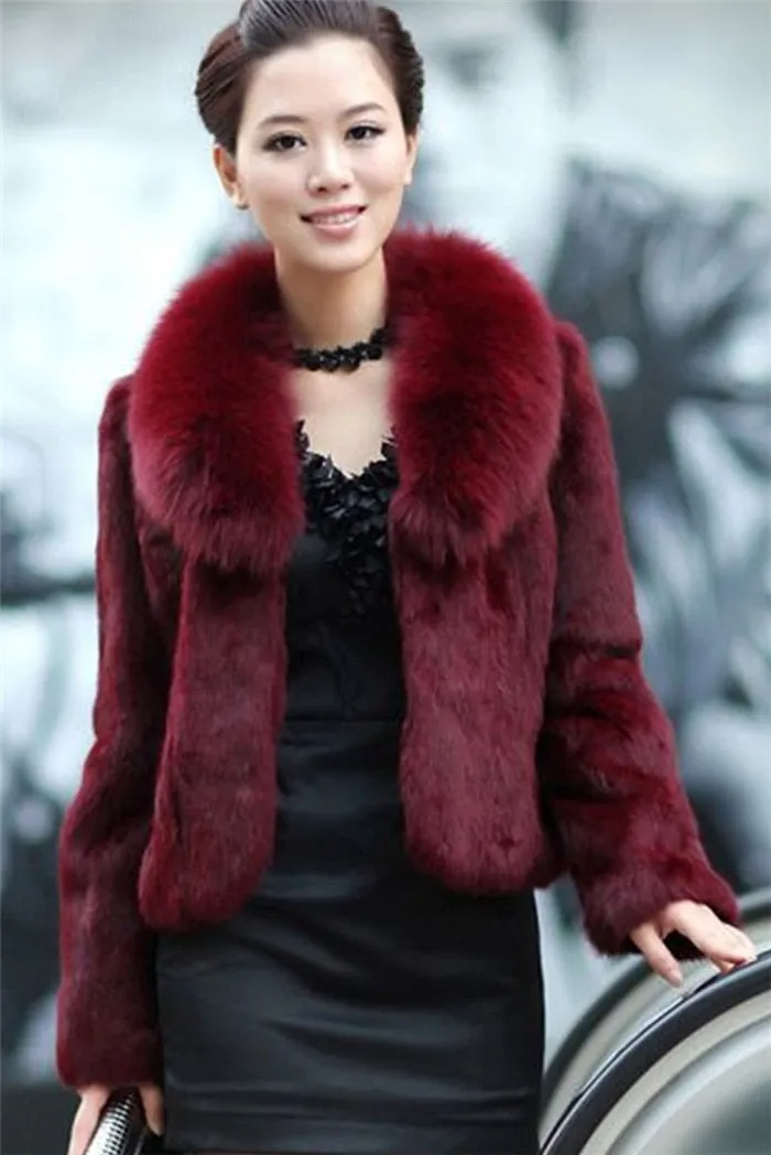 High Quality Winter Warm Fluffy Faux Fur Coats Jackets Women Furry Short Faux Fox Fur Collar Jacket Overcoat Lu1238