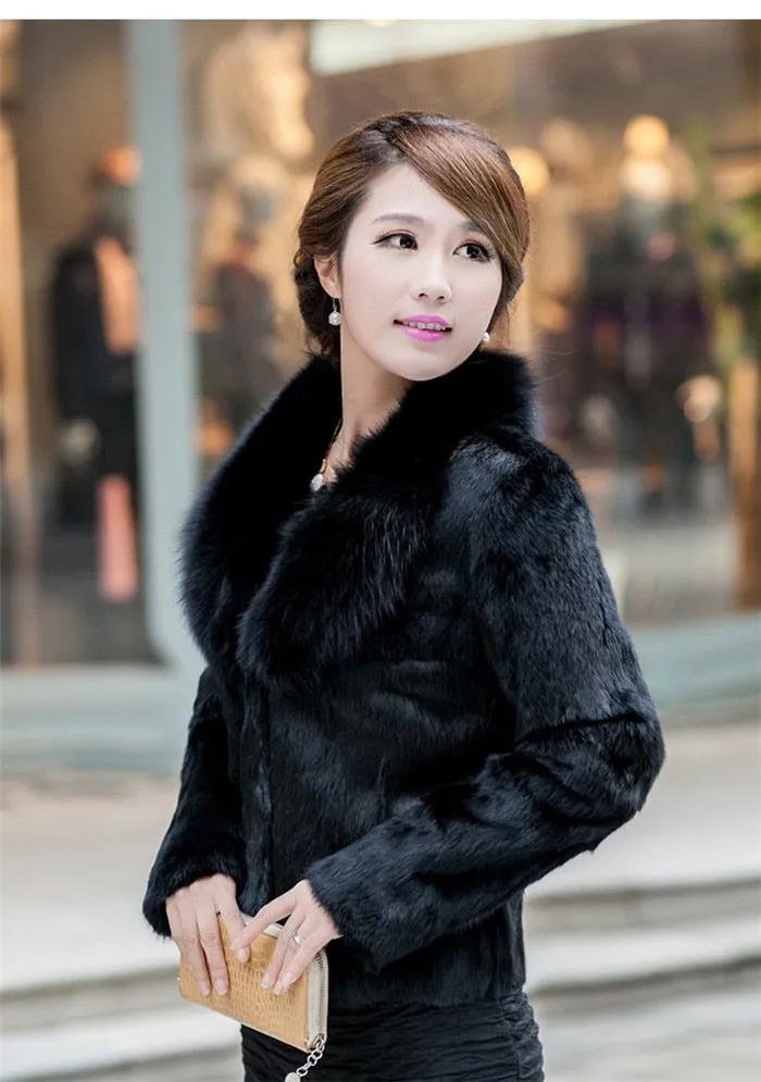 High Quality Winter Warm Fluffy Faux Fur Coats Jackets Women Furry Short Faux Fox Fur Collar Jacket Overcoat Lu1238