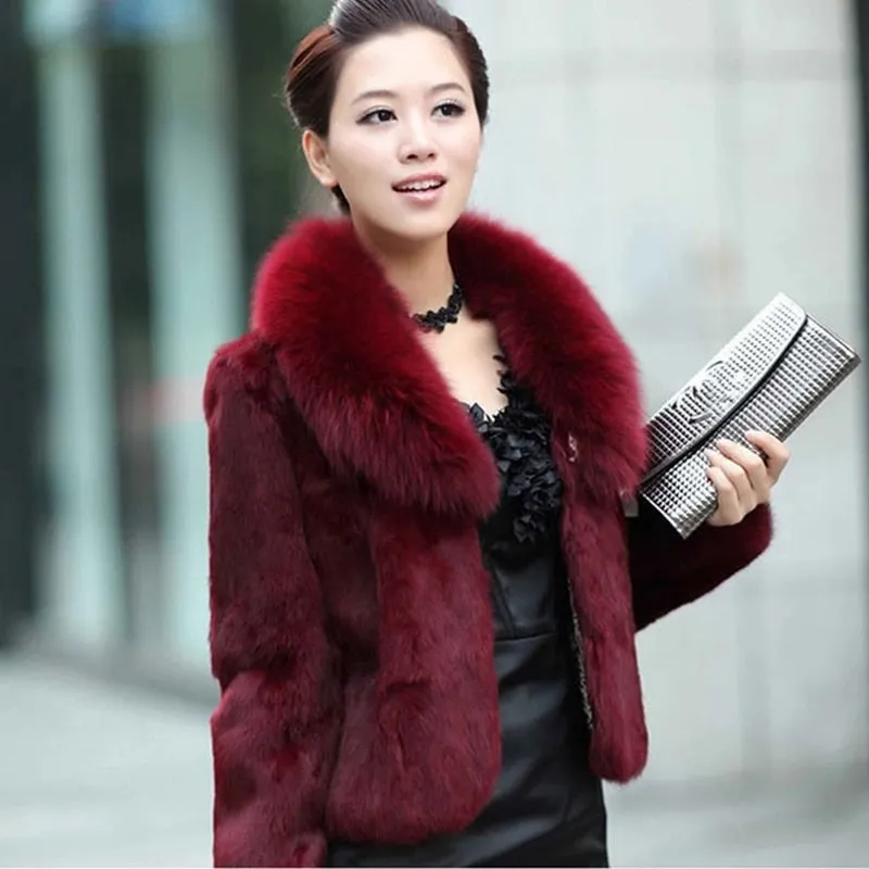 High Quality Winter Warm Fluffy Faux Fur Coats Jackets Women Furry Short Faux Fox Fur Collar Jacket Overcoat Lu1238