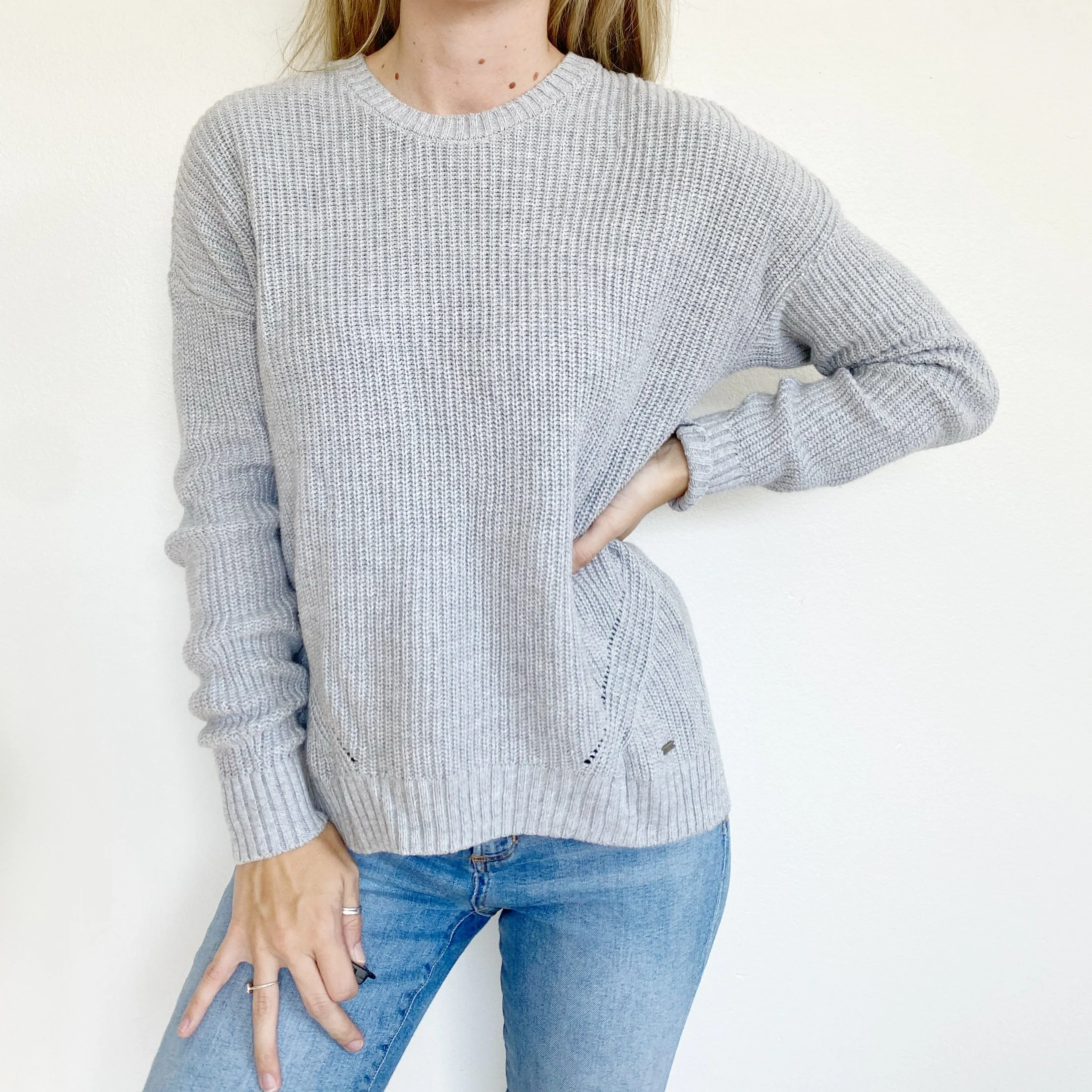 Hollister Knit Sweater in Grey XS