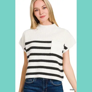 Ivory Short Sleeve Stripe Sweater