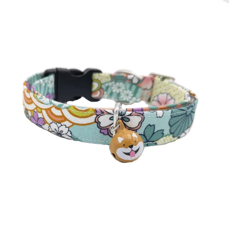 Japanese-Style Pet Collar with Shiba Inu Bell Charm