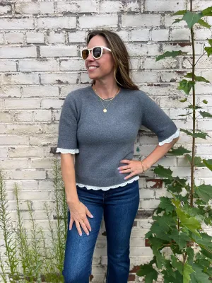 Lace Detailed Short Sleeve Sweater