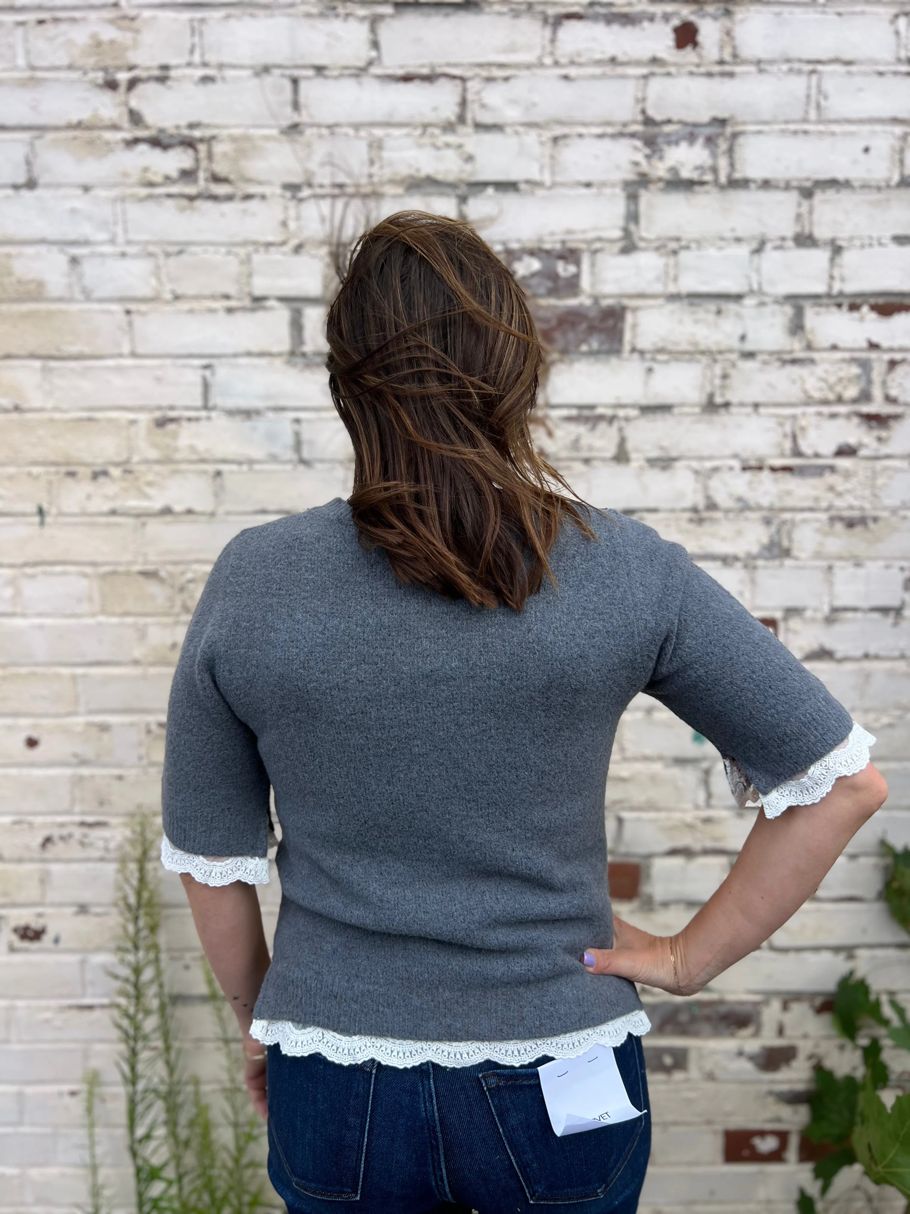 Lace Detailed Short Sleeve Sweater