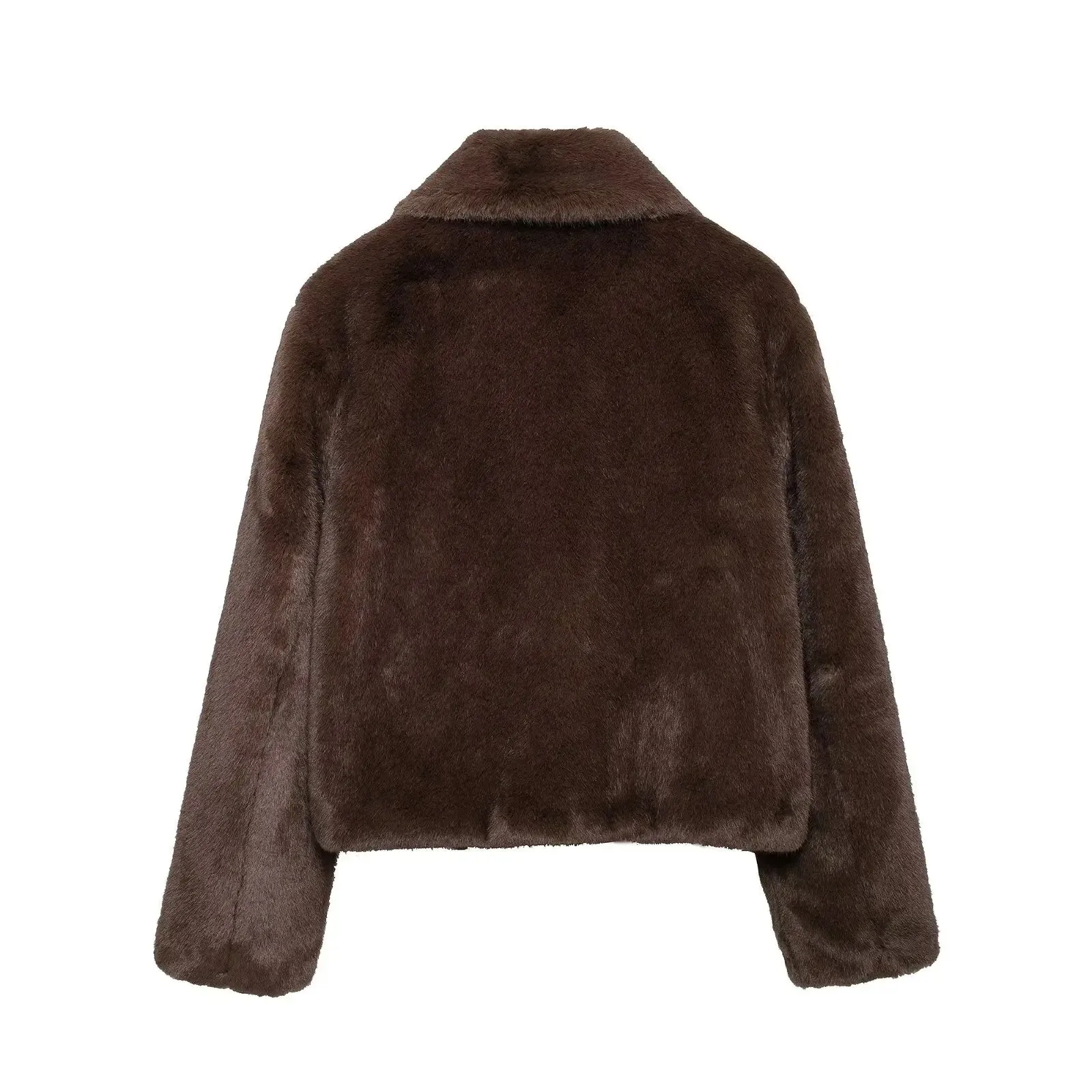 Lapel Side Pockets Faux Fur Jackets