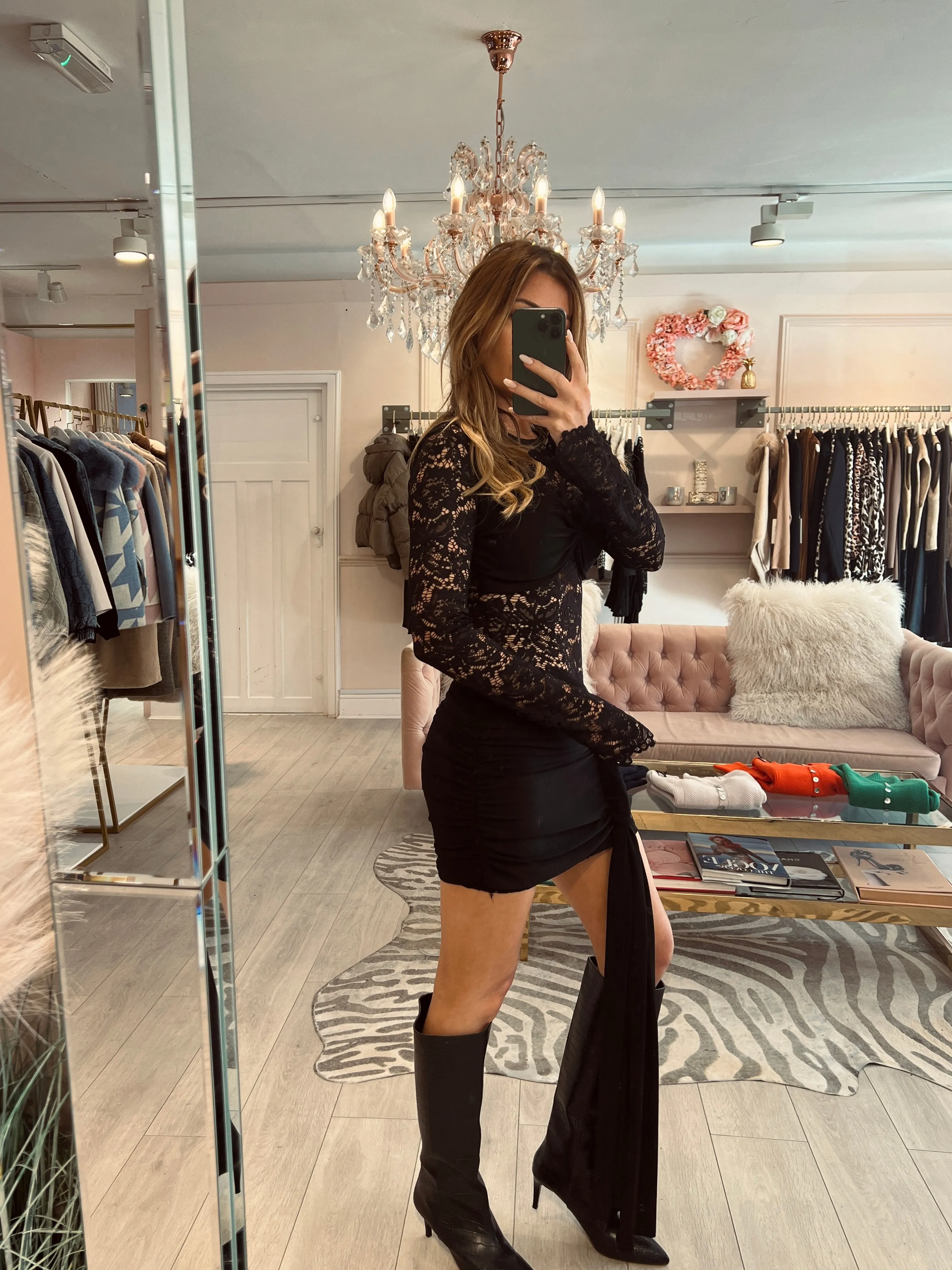 LIANA LACE DRAPE DRESS BLACK