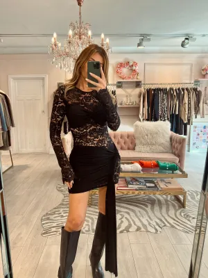 LIANA LACE DRAPE DRESS BLACK