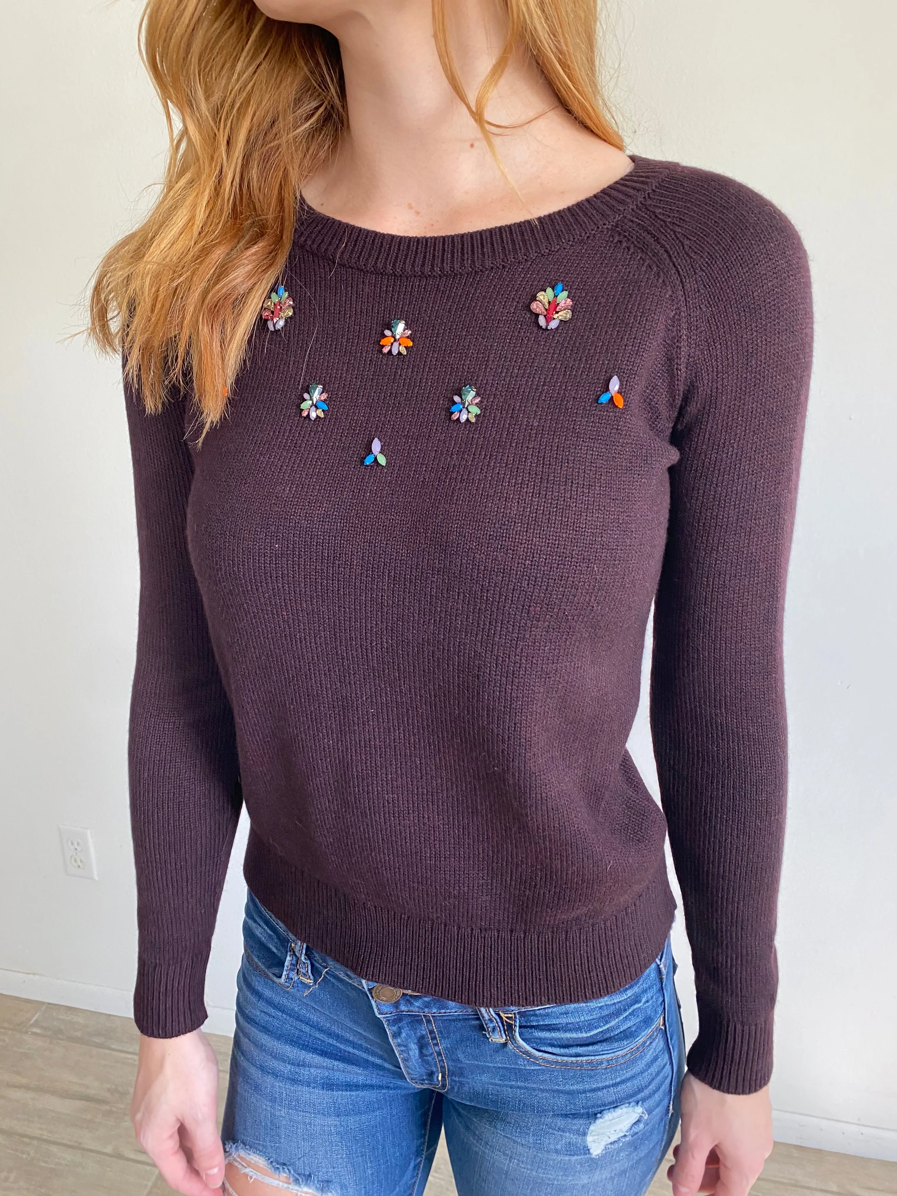 LOFT Knit Sangria Stone Sweater XS