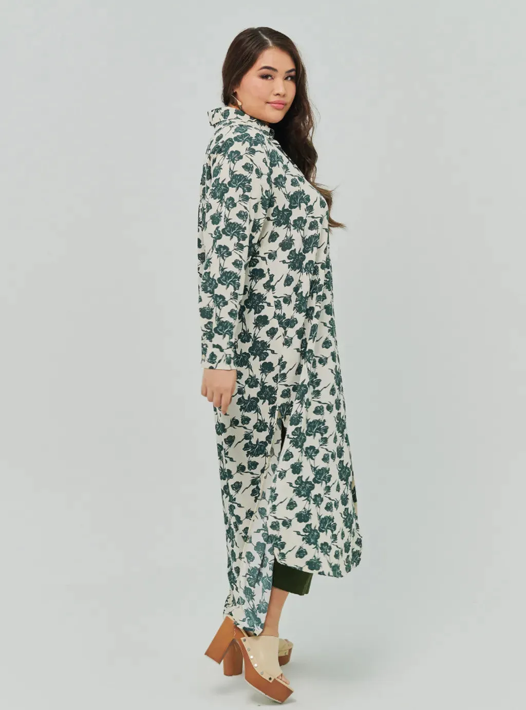 Longline Printed Shirt Dress - The Flower Series 2