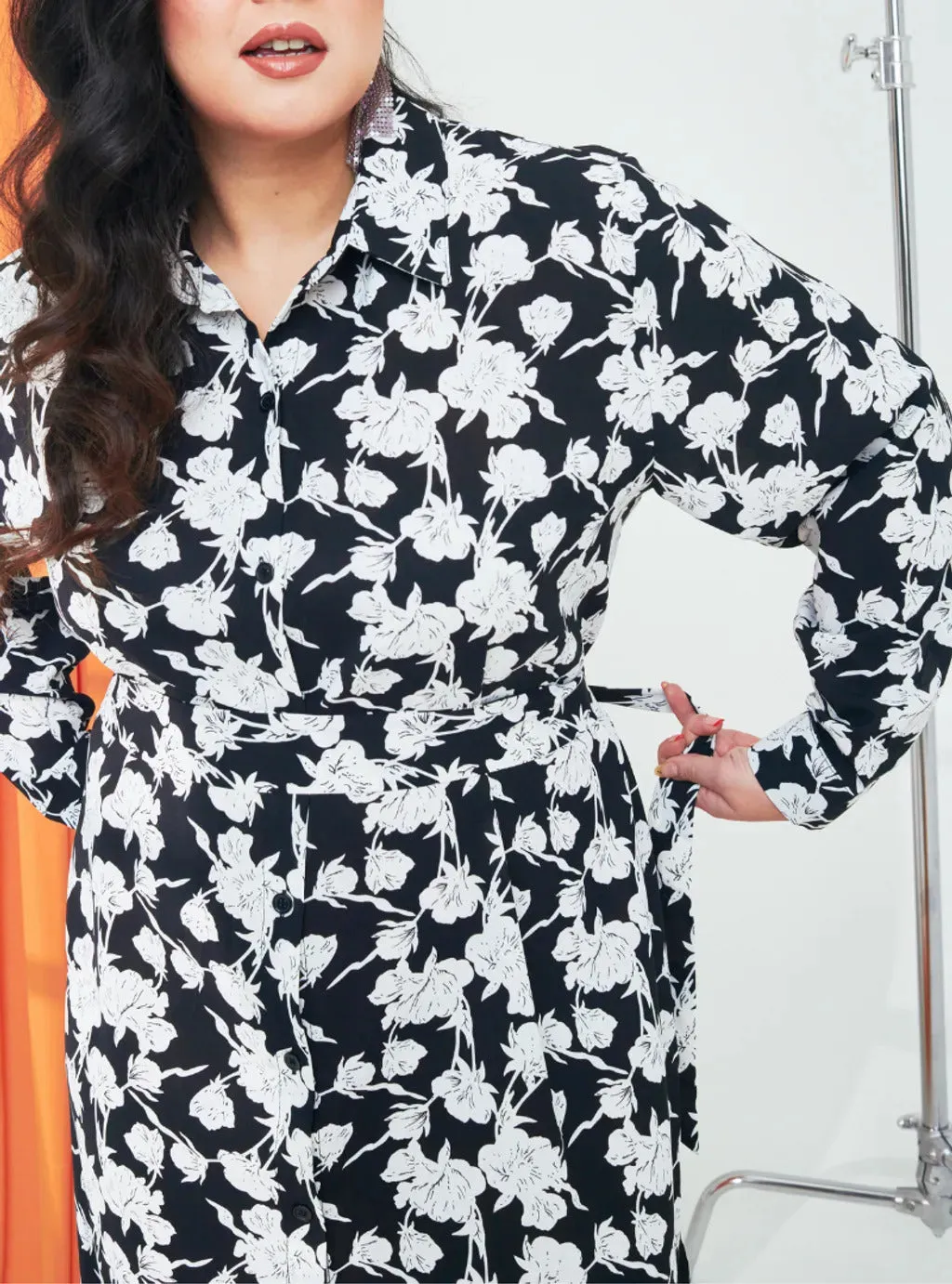 Longline Printed Shirt Dress - The Flower Series 2