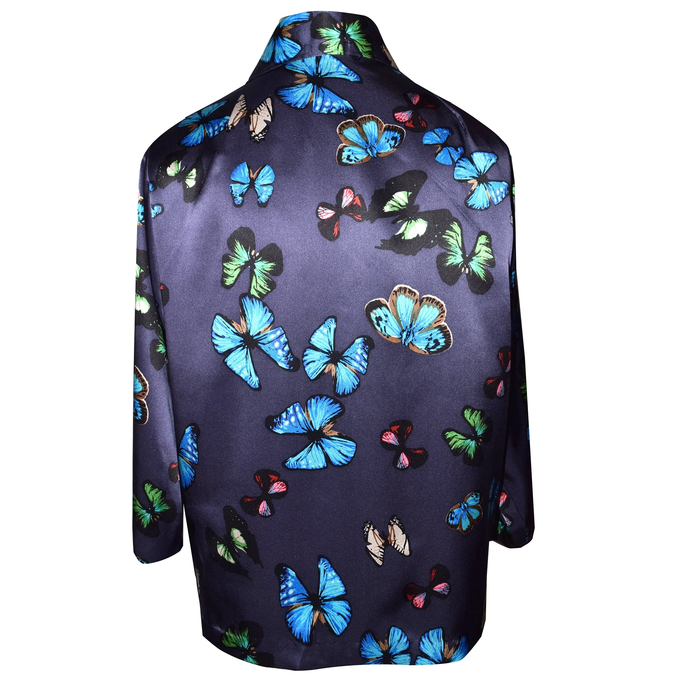 Luxurious Multicolor Butterfly Print Silk Kimono Jacket