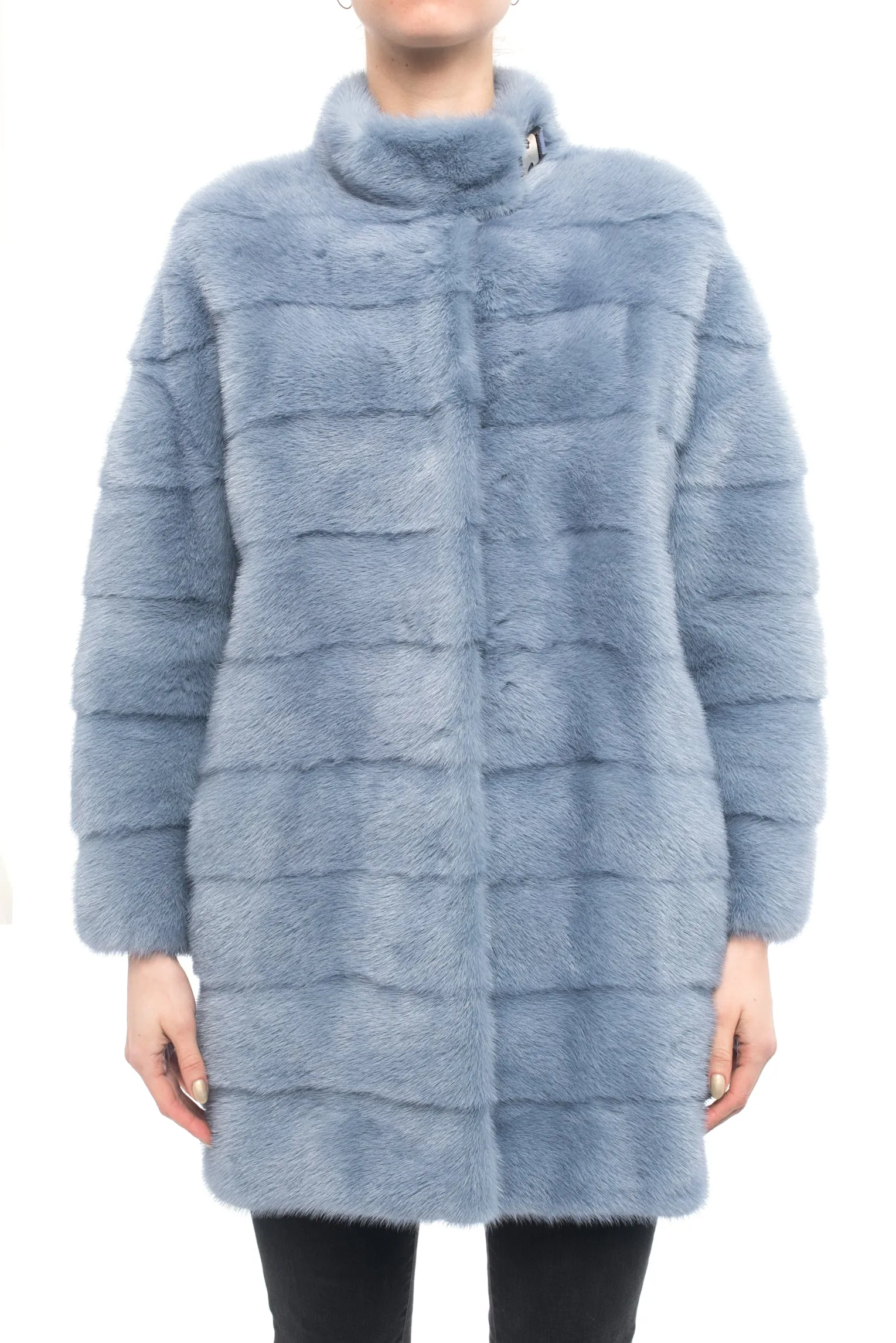 Lysa Lash Light Blue Mink Fur Coat - 6
