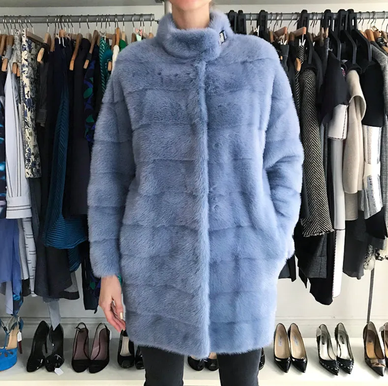 Lysa Lash Light Blue Mink Fur Coat - 6