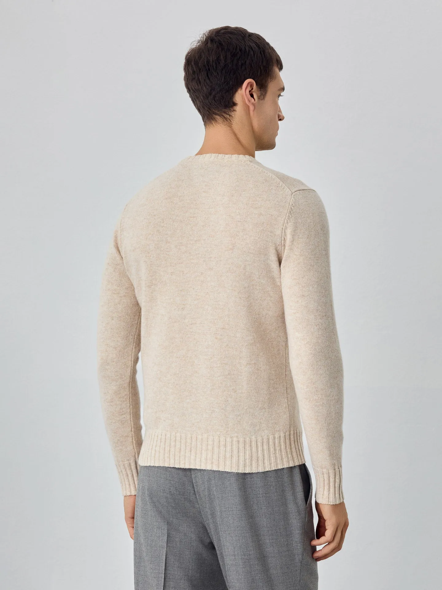 Machine Washable Crew Neck Sweater With Long Sleeves In Lambswool