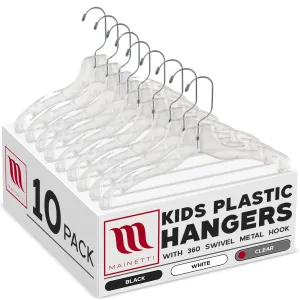 Mainetti 5075, 12" Clear Plastic, Children's Shirt Top Dress Hangers, with 360 swivel metal hook and notches for straps
