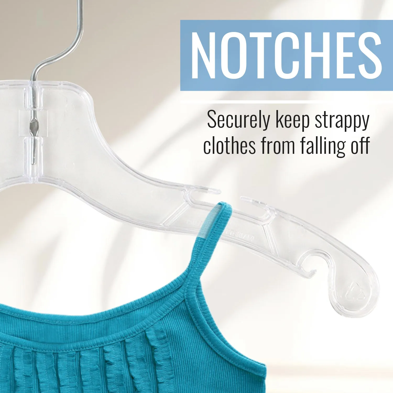 Mainetti 5075, 12" Clear Plastic, Children's Shirt Top Dress Hangers, with 360 swivel metal hook and notches for straps