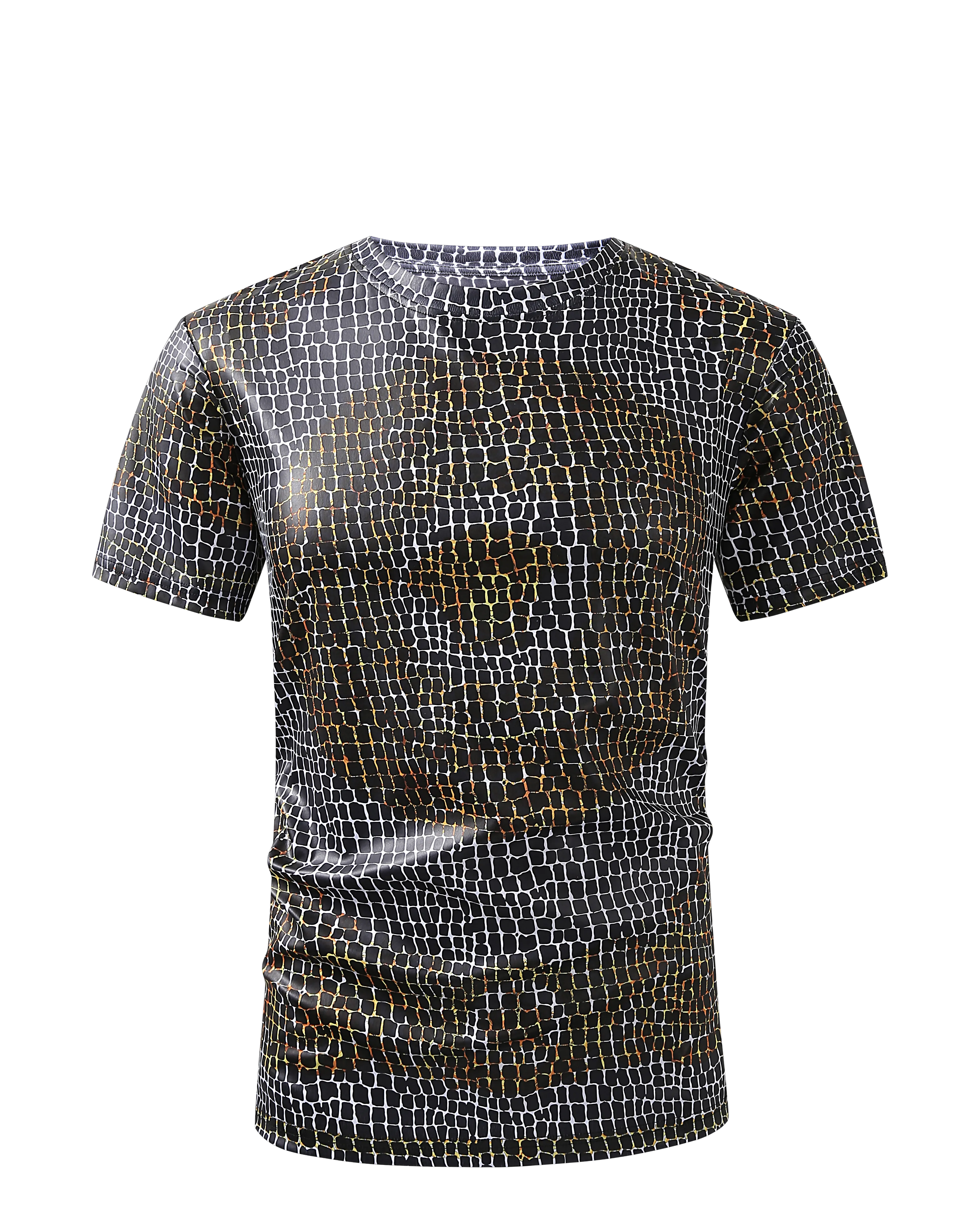 Men PREMIERE SLIM FIT Short Sleeve T SHIRT WHITE BLACK REPTILE CROCODILE SKIN PRINT Designer Shirt