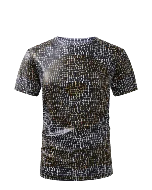 Men PREMIERE SLIM FIT Short Sleeve T SHIRT WHITE BLACK REPTILE CROCODILE SKIN PRINT Designer Shirt