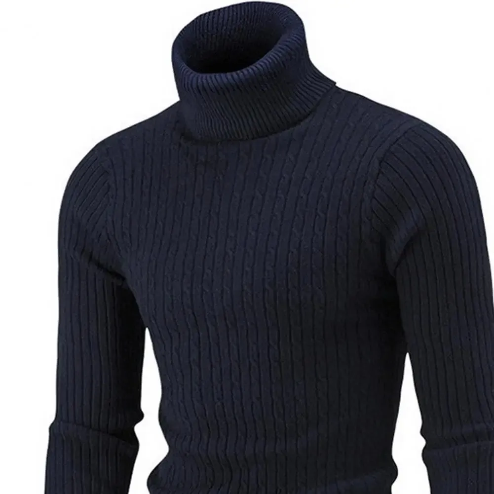 Men  Solid Color Turtleneck Long Sleeve High Neck Basic Sweater