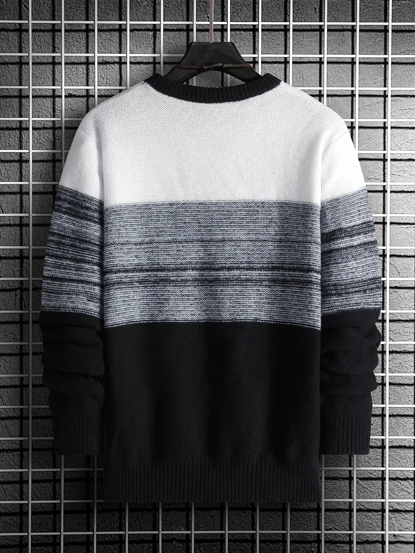 Men's Gradient Crewneck Casual Check Knit Pullover Sweater